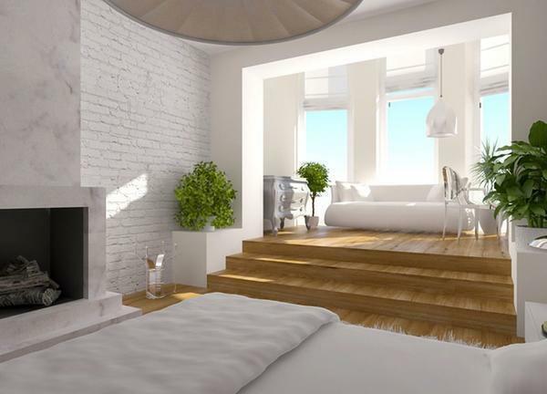Makuuhuone ja olohuone voidaan antaa eri tasoilla, jotka lisäävät toiminnallista aluetta