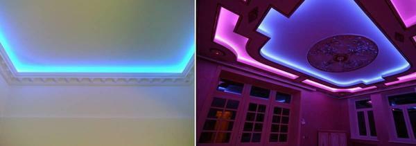 The LED tape is attached to the tape and bends at any angle, which is undoubtedly a plus of this type of lighting