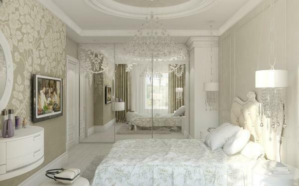 The bedroom in white tones looks elegant and elegant