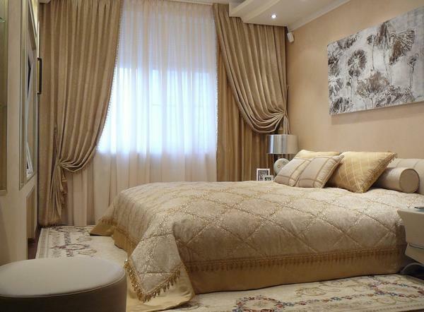 Design-Lösungen für Vorhänge Foto: klassischen Stil, kombiniert Schlafzimmer, senffarbenen Chiffon
