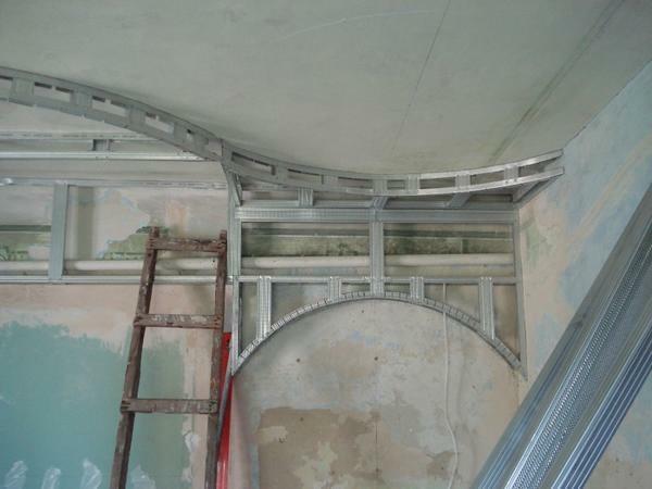 In the process of creating a complex structure, the use of arched profiles for gypsum boards
