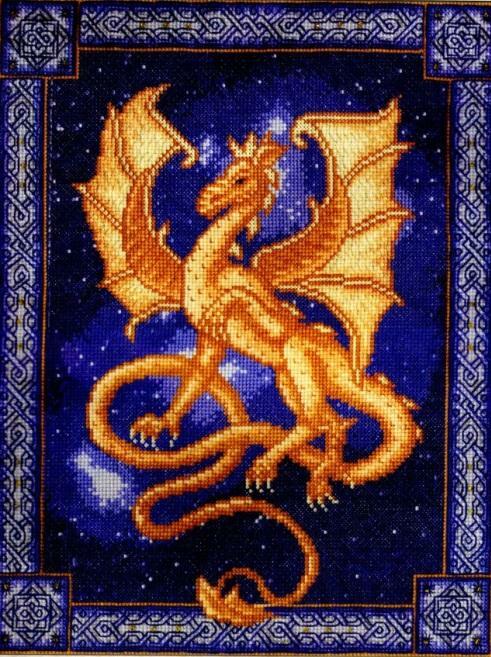 Embroidered with a cross picture depicting a dragon, will bring into your life the atmosphere of fairy tales and magic