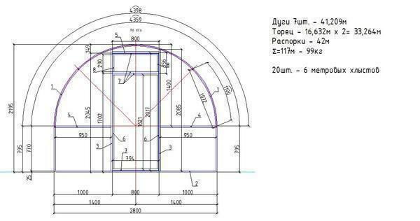 Met de hulp van de tekening, kunt u een correcte berekening van de benodigde bouwmaterialen te maken