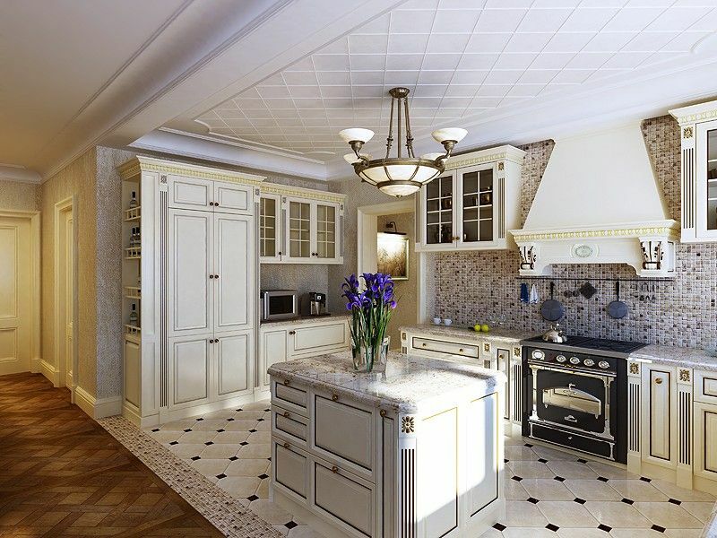 Klasikiniai virtuvės: Dizainas ir dizaino virtuvės klasika stačiakampio formos