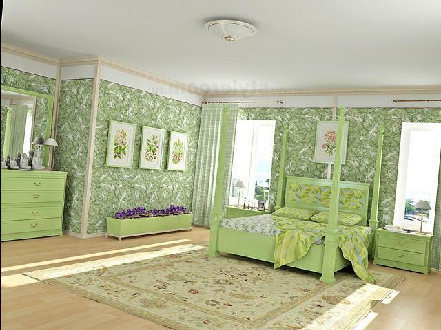 living room design in shades of green