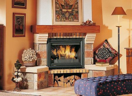 Angled fireplaces fit well into any interior, occupying with this minimum of space