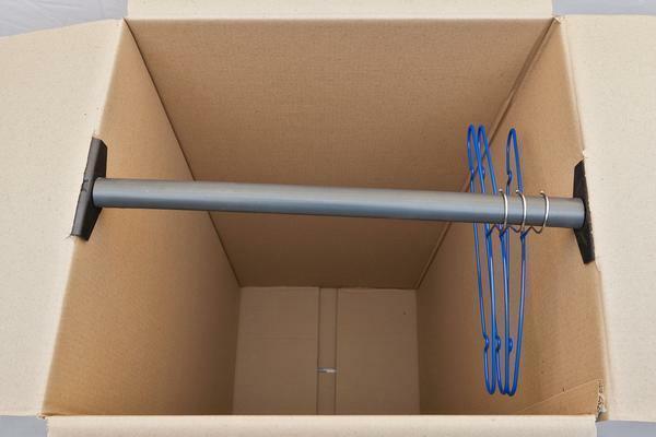 In order not to mess things up when moving, it is recommended to use a wardrobe equipped with a pipe and hangers