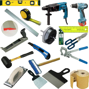 Tool kit for work with plasterboard systems