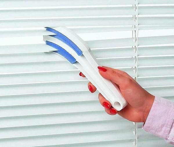 The brush is convenient for removing dust from horizontal blinds with narrow slats located close to each other