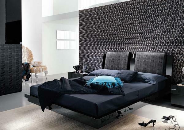 Ekologiški ir stilingas miegamasis modernaus stiliaus bus derinama su kontrasto baltos sienos tapetai