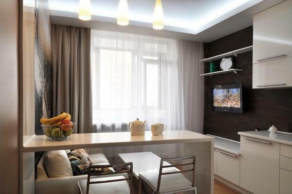 warna terang dan interior minimalis - solusi terbaik untuk ruang dapur-hidup kecil