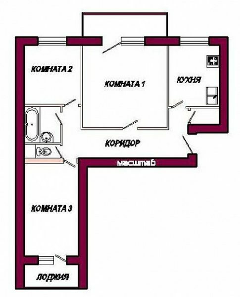 În unele apartamente, cum ar fi în diagramă, o baie este situată departe de bucătărie, forțând-o să suporte priză de dorit într-o altă cameră adiacentă