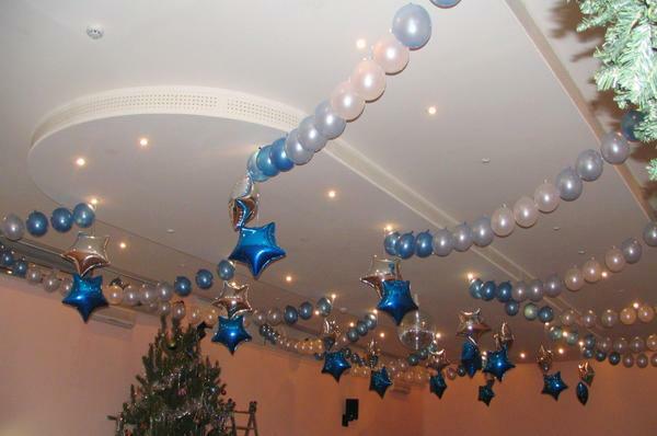 If the ceiling is large, then for its decoration you can use inflatable balls of different shades and shapes