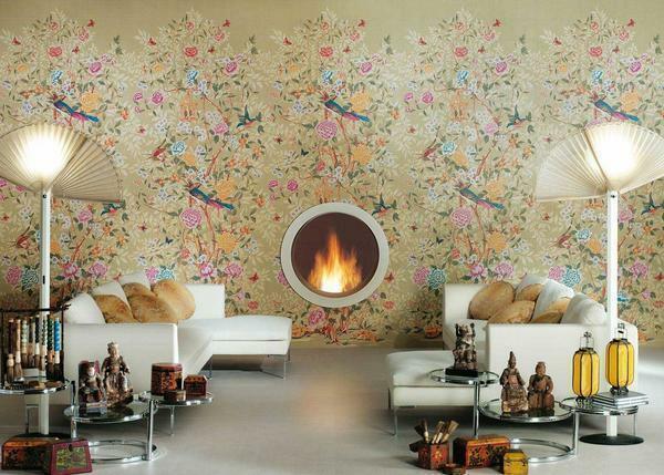 Ethnic motifs of the wallpaper in the Chinese style will give a special charm to the living space thanks to the stylization of the entire space under the eastern tradition