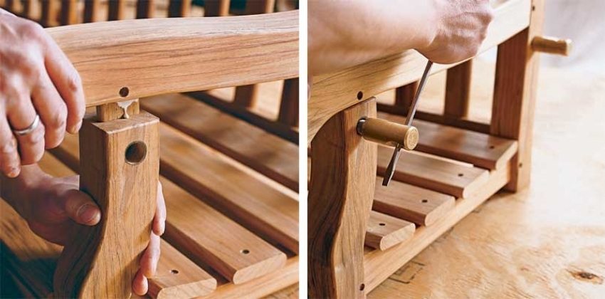 Wooden swing-bench, Step 5: Mount the armrests