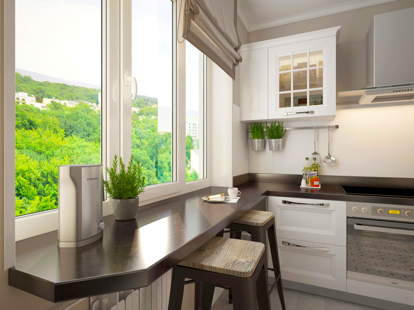 Hyvä vaihtoehto keittiön korkealle ikkunalaudalle voi olla baaritiski.