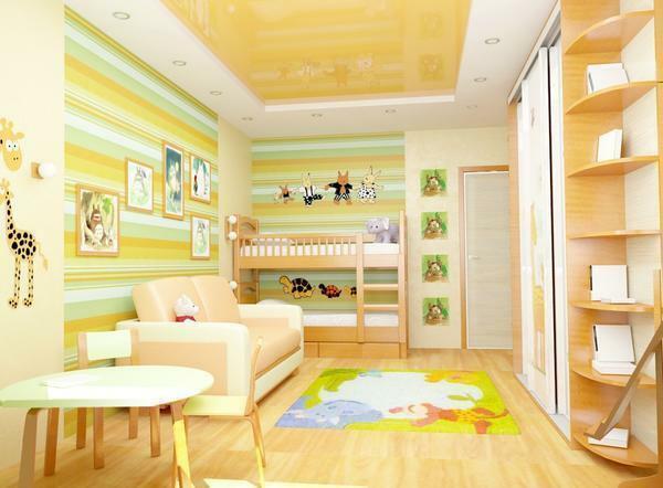 If the surface of the wall is smooth - you can consider the option of decorating the walls with wallpaper in a strip that will not weight the child