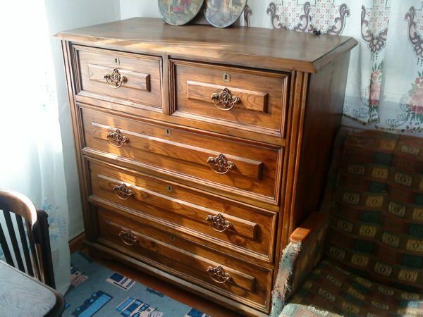 Old chest of drawers completely made of ash.