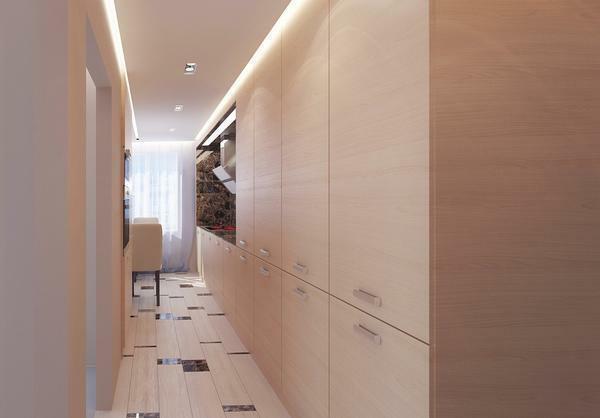 In a small one-room apartment kitchen in the corridor is better to decorate in light colors