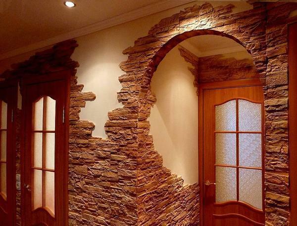 Bir taş kaplama ile duvar kağıdı yardımcı olacaktır koridor özgün tasarımı ekle