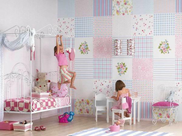 For girls, the wallpaper in the style of patchwork