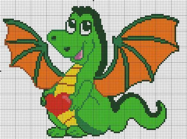 Embroider a cross of dragons from cartoons especially like children