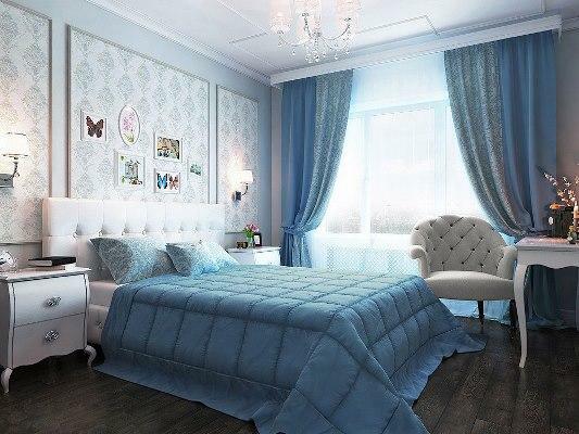 Padarīt guļamistaba mājīgs un ērts atpūsties, varat izmantot zilo