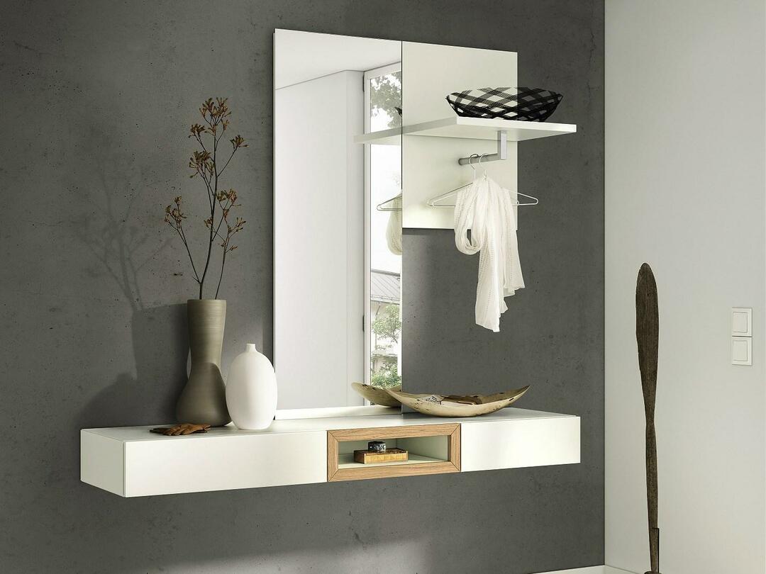 A curbstone with a mirror in the hallway: a photo of a corridor, models of a bedside table for shoes, a hanger narrow, a corner opening