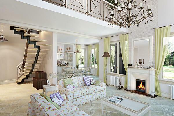 The living room in the Provencal style is a cozy room decorated with simple and ancient objects
