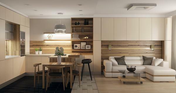 Estämään yksitoikkoisuus suositellaan keittiö ja olohuone käyttämään eri lattian tai seinän väri