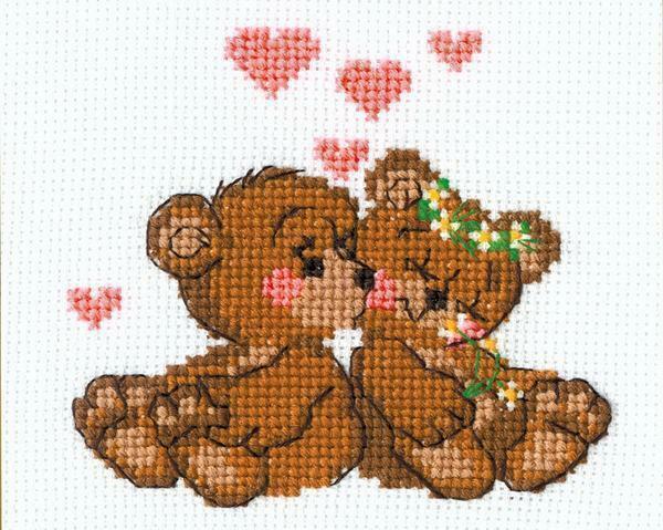 A nice gift for a loved one is embroidery with a picture of lovers of teddy bears
