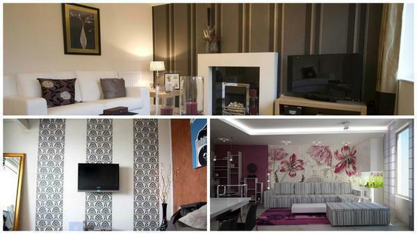 Create a design of the living room in any style can be done by combining wallpapers