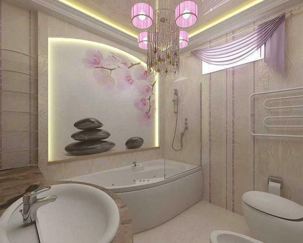 Wallpaper with orchids will help to make the bathroom a special setting that will help relax and relax