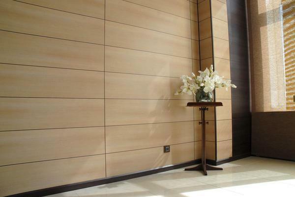 Foto Finitura pannelli in MDF pareti del corridoio nella progettazione corridoio con carta da parati a muro finiture in plastica e pannelli