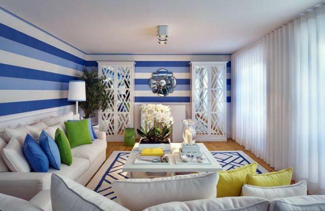 Värvi seinad elutoas: foto viimistluse disain tuba, korrus mida valida kindla, kivi ja värvid interjööri