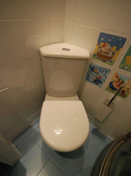 Corner toilet: a few centimeters of space.