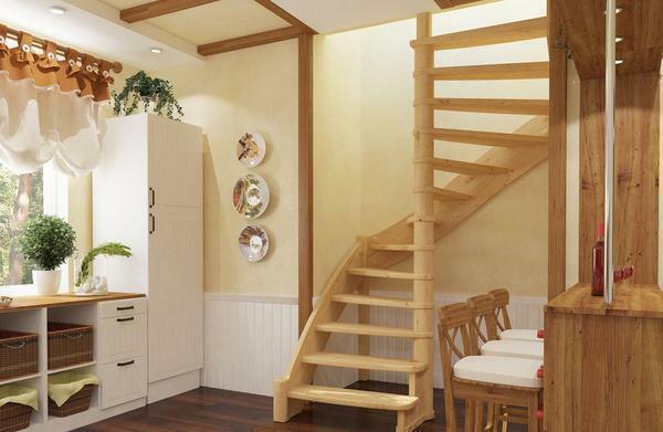 Wooden spiral staircases are excellent for a country house, because they have a long service life and a small price