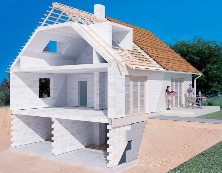 3D visualisering av en två våningar kabinen konstruerad av blocken