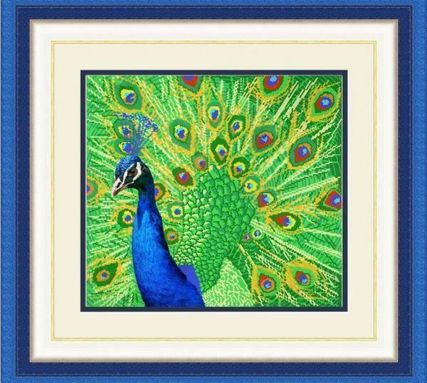 Cross-stitch embroidery of a peacock: white schemes, free download, set of smooth, palm trees and a Chinese feather on a tree, photo