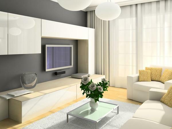 For a small living room, a beautiful and compact modular wall of light color