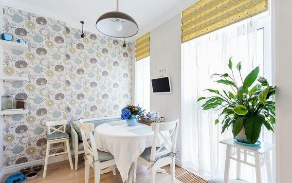 Textured wallpaper with a fine pattern will perfectly revive the neutral walls in the kitchen