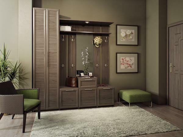 The hallway, made in olive and brown, looks very cozy