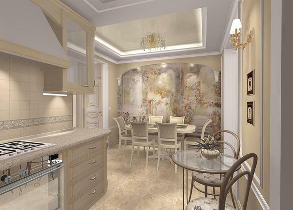 An excellent choice for the kitchen will be frescoes, which depict flowers