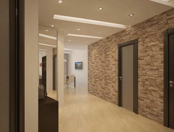 Stena, zdobí dekoratívny kameň, vyzerá skvele v interiéri, ktorý je vyrobený v štýle high-tech