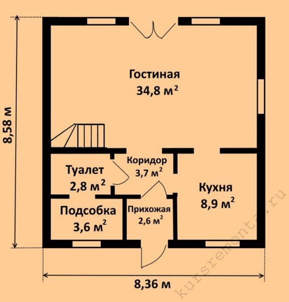 Layout ground floor «Z1» project includes a living room, kitchen, toilet, utility room and hallway