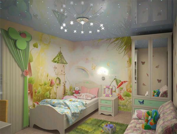 Beállítása egy szép, hangulatos és színes mennyezet a szobában, akkor a gyermekek az öröm és a jó hangulat