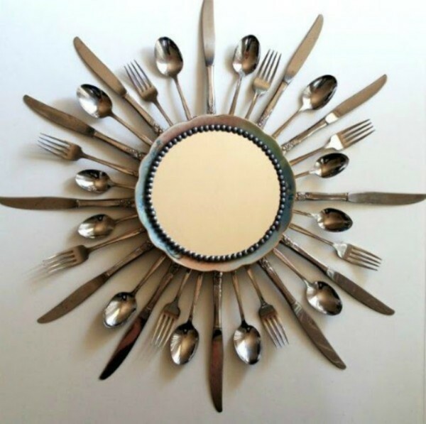 Rarely used utensils can become an original frame for hours, mirrors or pictures