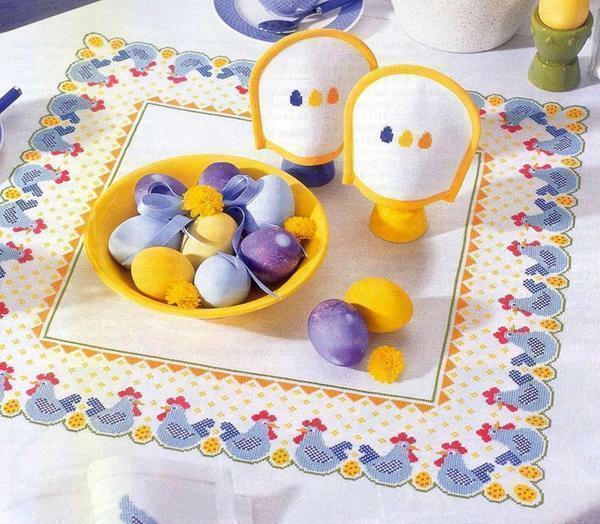 Easter embroidery with eggs and chickens will look great on napkins or small towels