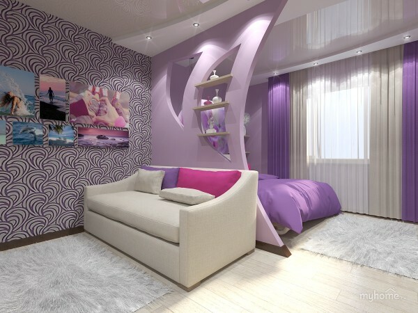 warna ungu di kamar tidur lebih intens daripada di seluruh ruangan