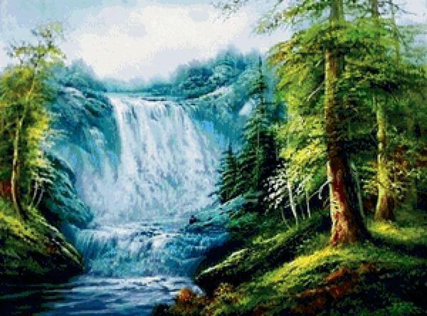 Landskap med vattenfall är ett annat alternativ produkt som passar perfekt insidan av alla rum